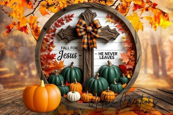3D Fall for Jesus Round Sublimation PNG — Crafts