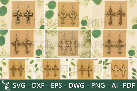 Cross Wood Earrings Bundle SVG