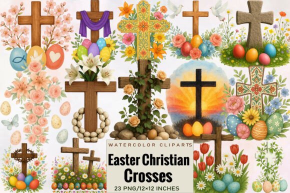 Easter Christian Crosses Sublimation Illustrations