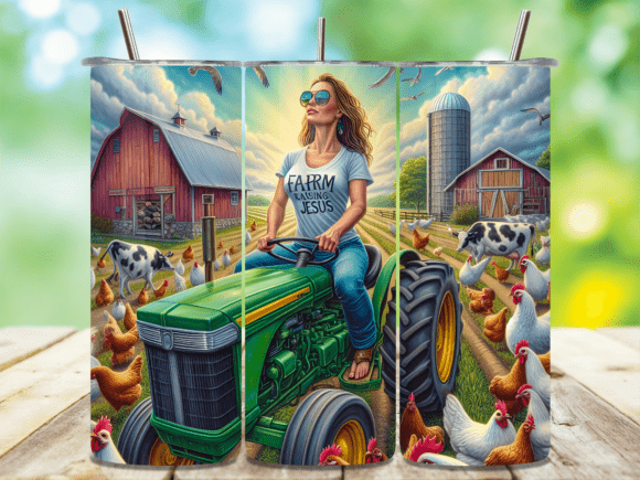Farm Tractor Woman Christian Tumbler PNG & Tumbler Wraps