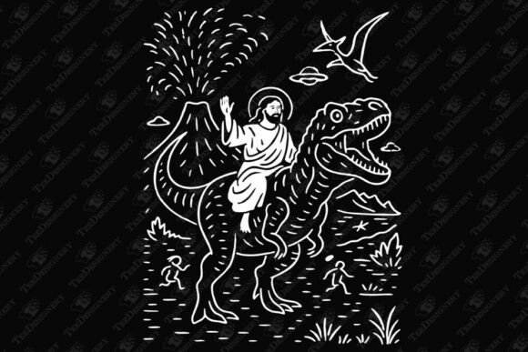 Jesus Riding a T-Rex UFOs Fly Humor