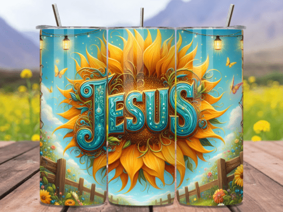 JESUS Sunflower Garden Faith Tumbler PNG — Tumbler Wraps