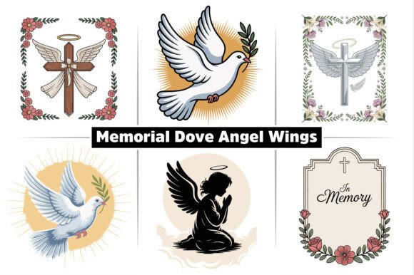 Memorial Dove Cross Angel Wings Clipart Illustrations