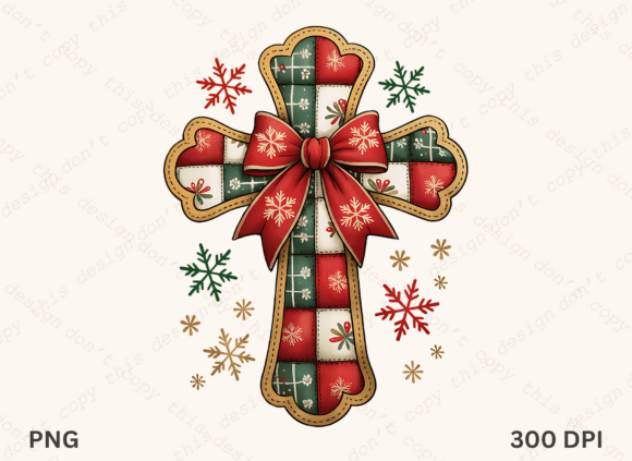 Patchwork Christmas Cross PNG: Crafts & Christian Design Asset