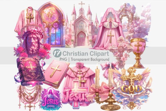 Pink Christian Clipart PNG Bundle: Illustrations for Faith-Based Content