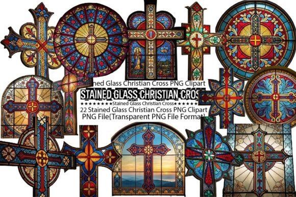 Stained Glass Christian Cross PNG — Print Templates
