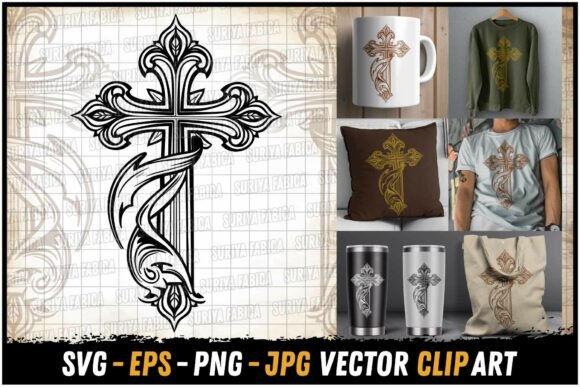 Vintage Antique Cross Christian Art SVG